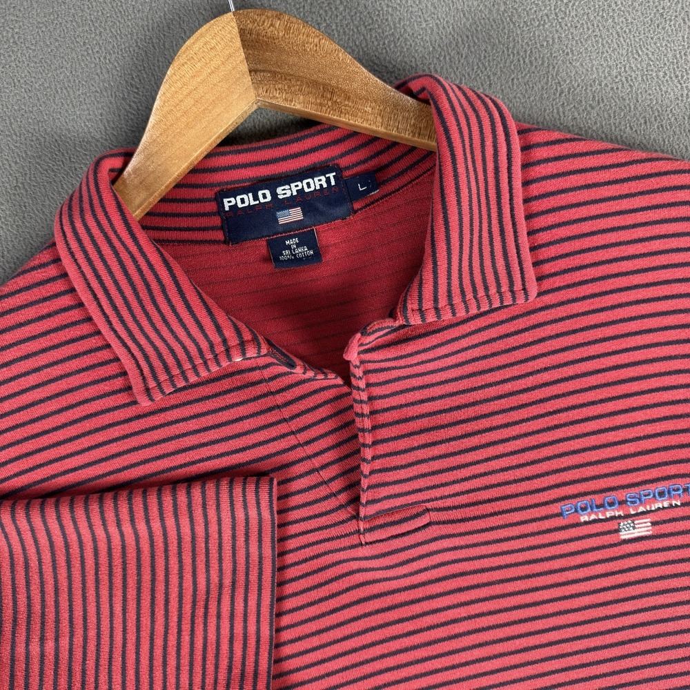 Ralph Lauren Polo Sport Shirt Large Red USA Flag Embroidered Loop Johnny Collar